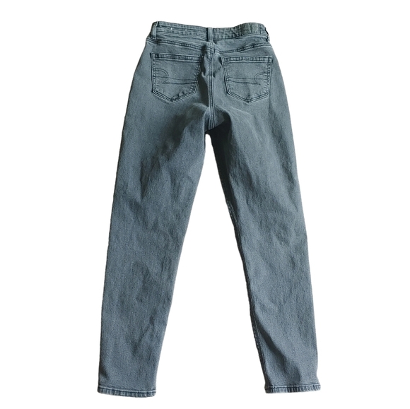 American Eagle Black Denim Stretch High Rise Mom Jeans Size 0 - Picture 2 of 5